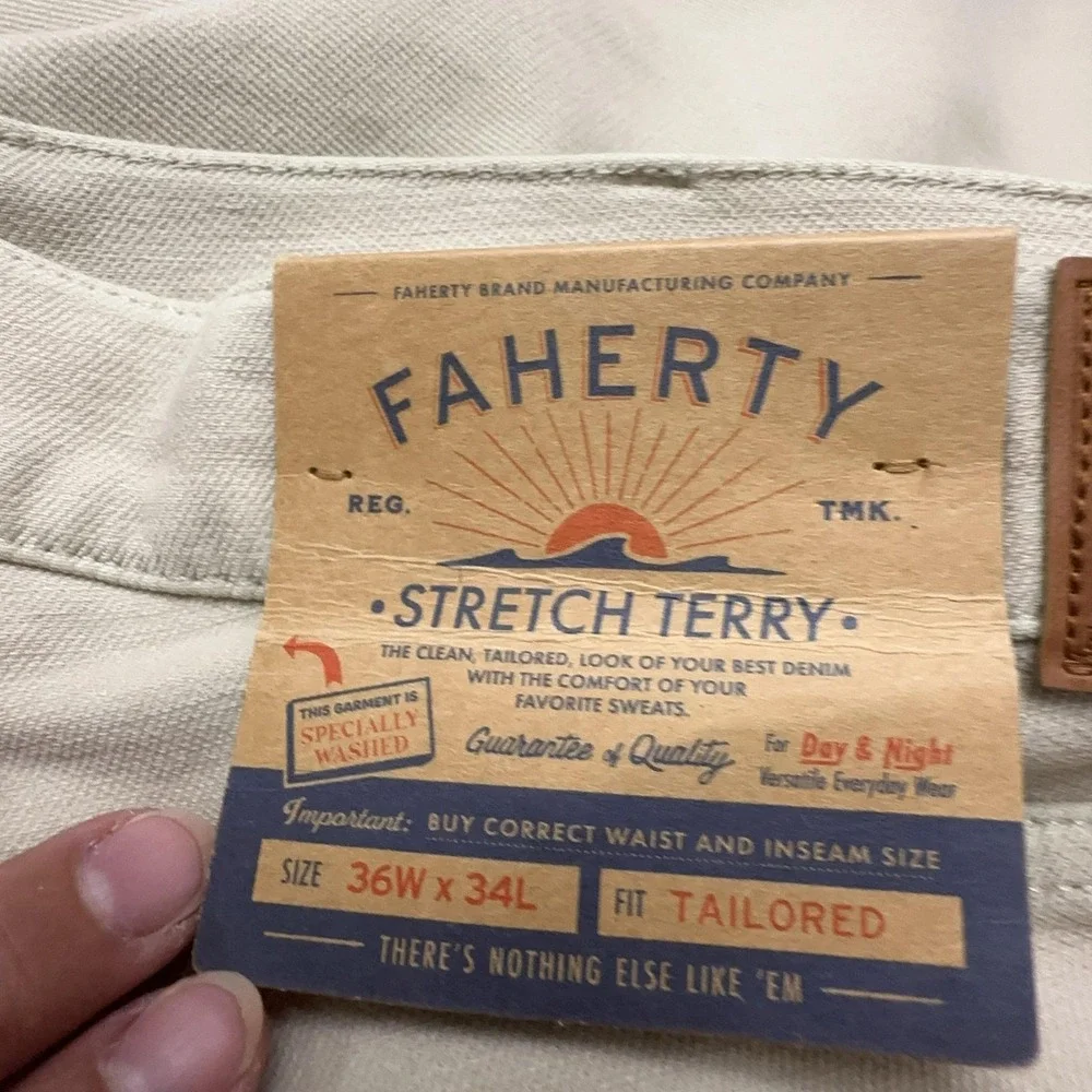 Faherty Mens 36x34 Beige Stretch Terry 5 Pocket Slim Straight Jeans MBF2437